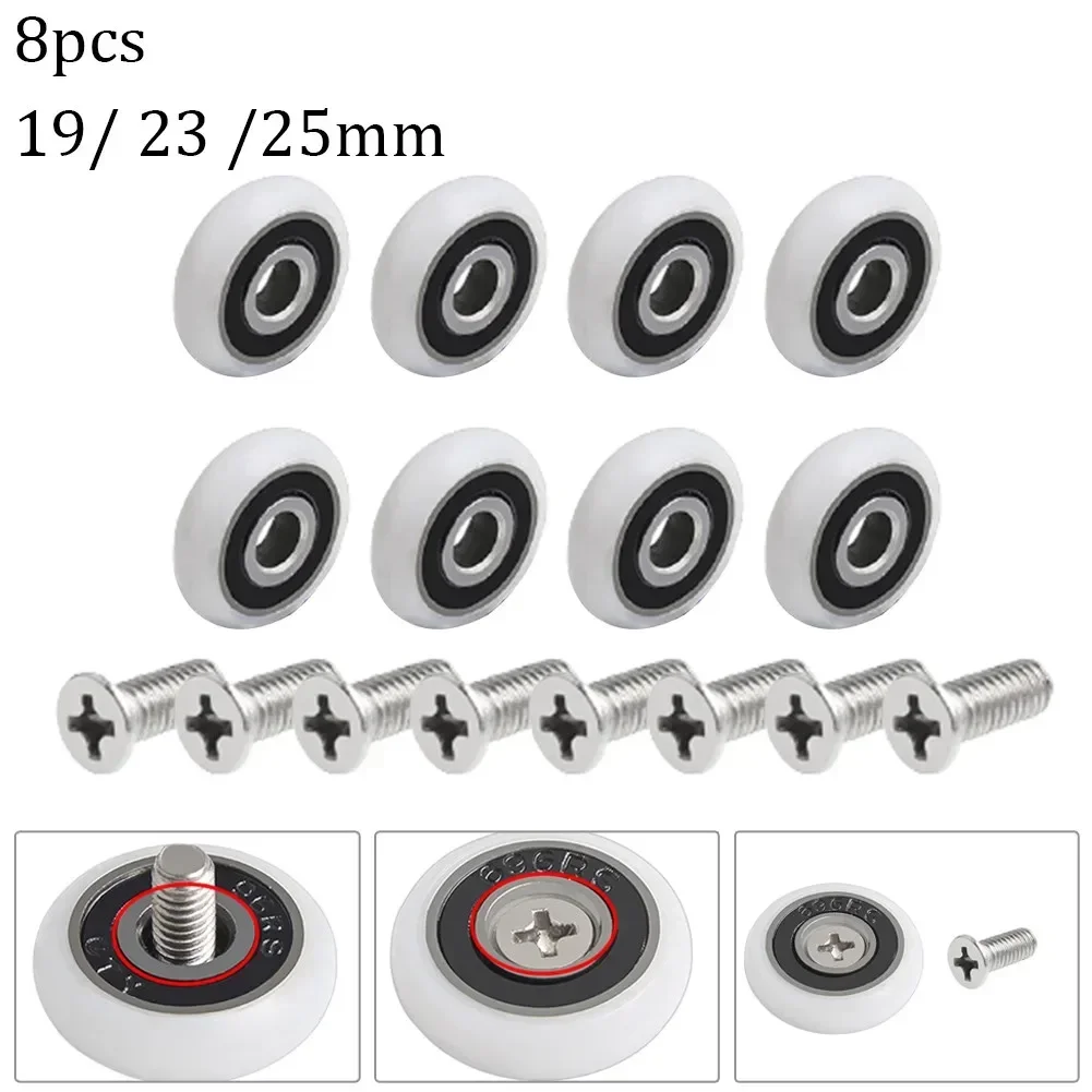 8Pcs Replacement Shower Door Roller Runner Wheels Pulleys With Screws 19mm/ 23mm/25mm Shower Enclosures Accessories