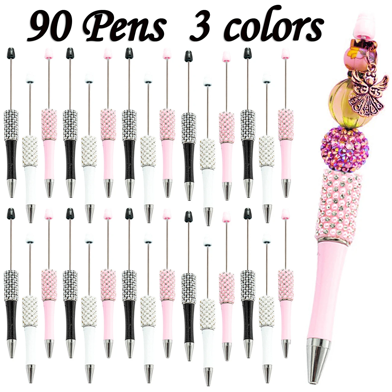 

90Pcs Diamond Bead Ballpoint Pen Handmade Sticking Beaded Pens Creative Colorful Rhinestone Pens School Office Supplies