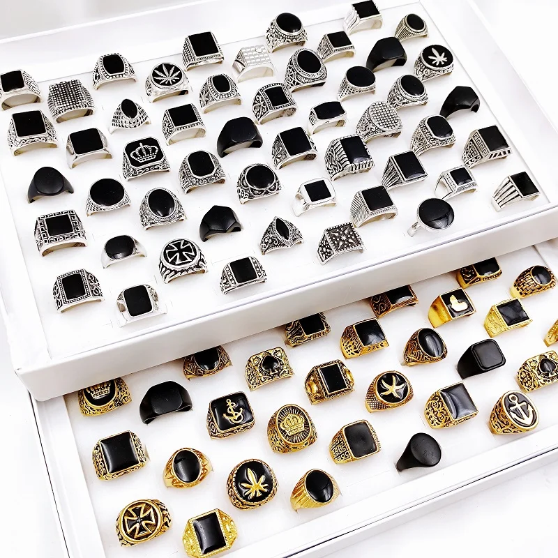 10/20/30pcs/lot Vintage Classic Geometric Black Drip Rings