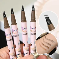 4 Colors Eyebrow Pen Waterproof 4 Fork Tip Eyebrow Tattoo Pencil Cosmetic Long Lasting Natural Dark Brown Liquid Eye Brow Pencil 1