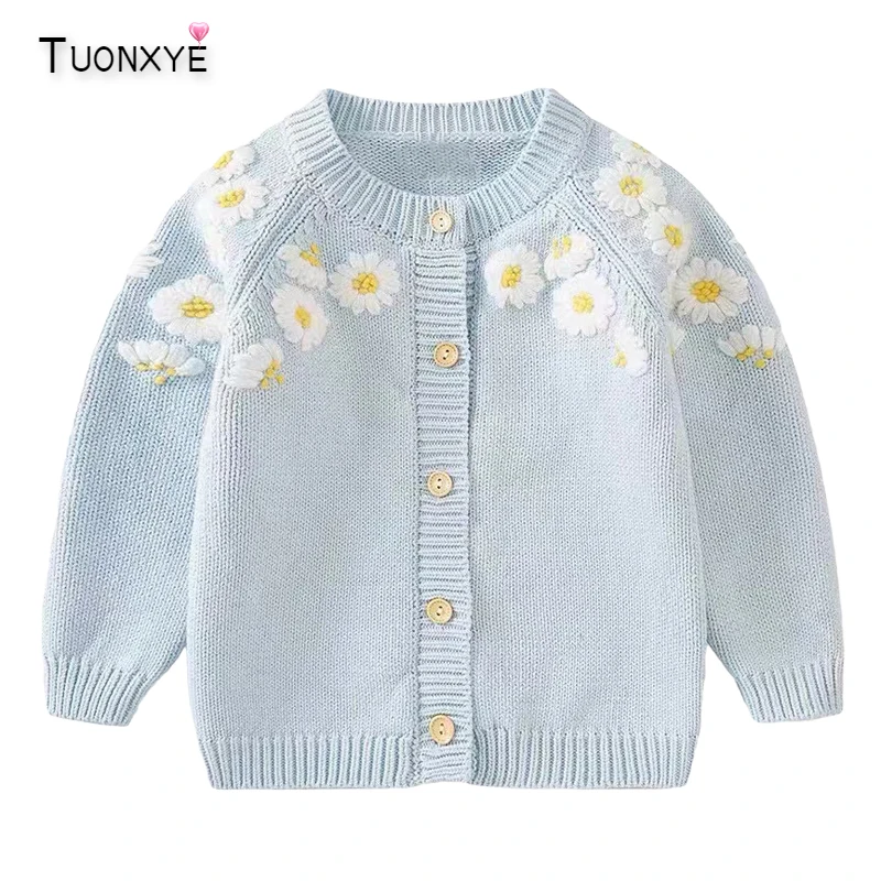 

TUONXYE Toddlers Girls Baby Sweaters Cute Flowers Knitted Cardigans Cotton Button Winter Warm Top Clothes 2-8 year