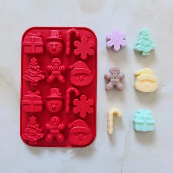 1pc Christmas silicone chocolate mold, 3D Christmas tree snowflake snowman cane shape DIY candy pudding biscuit baking mold 1
