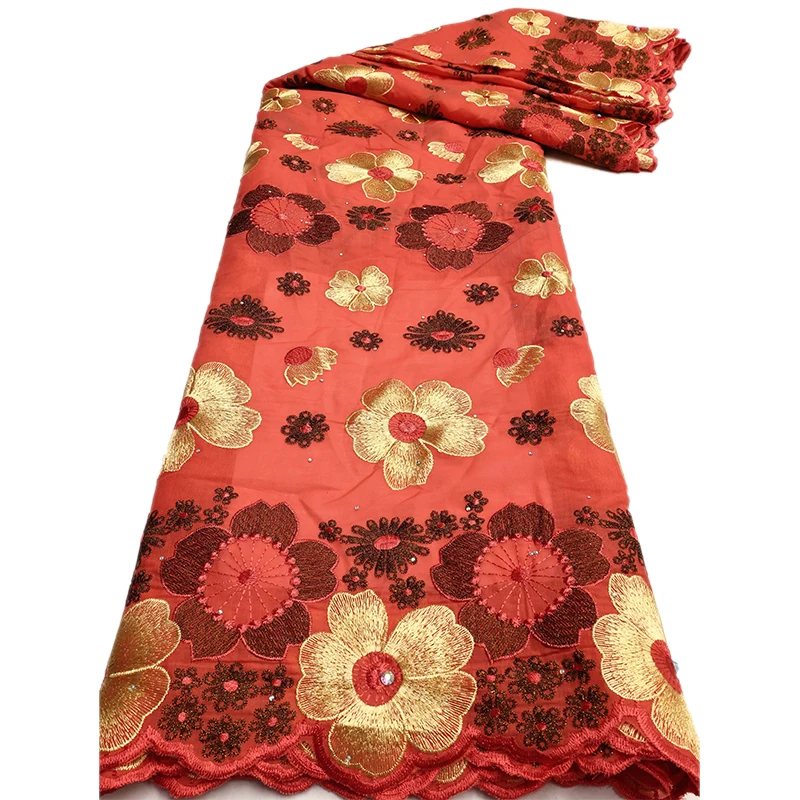 African Cotton Lace Fabric Swiss Voile Lace s 5Yards with Stones for Sewing Women Wedding Party