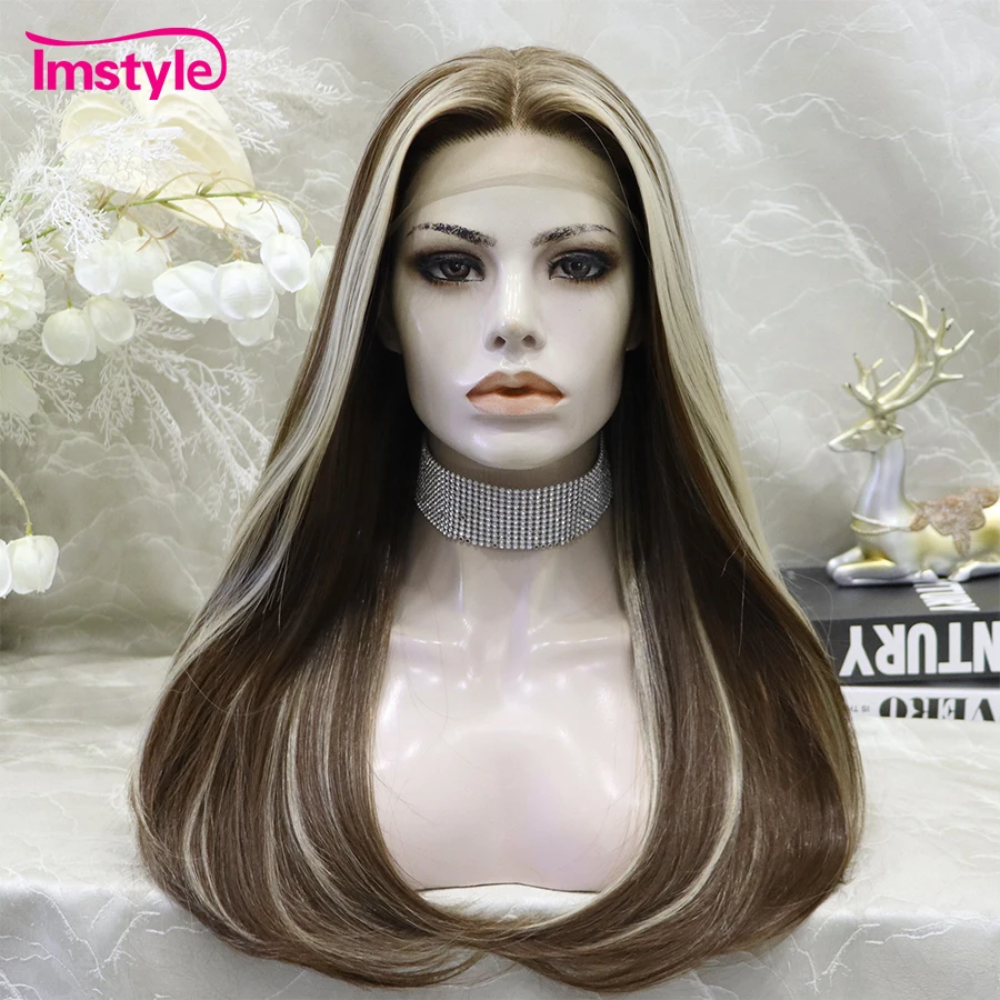

Imstyle Synthetic Lace Front Wig Brown Wig Straight Hair Middle Part Wigs For Women Heat Resistant T Part Lace Front Wig