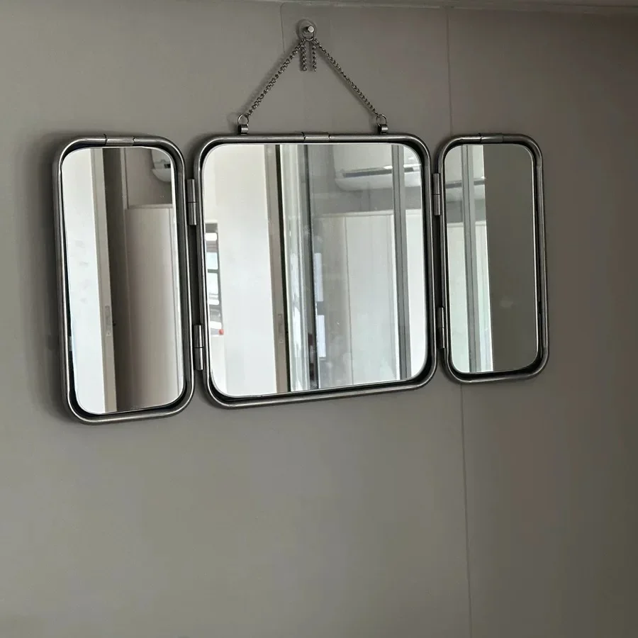 Square Modern Minimalist Metal Trifold Mirror Stainless Steel Wall Mounted Mirror Bathroom Dressing Table Decorative