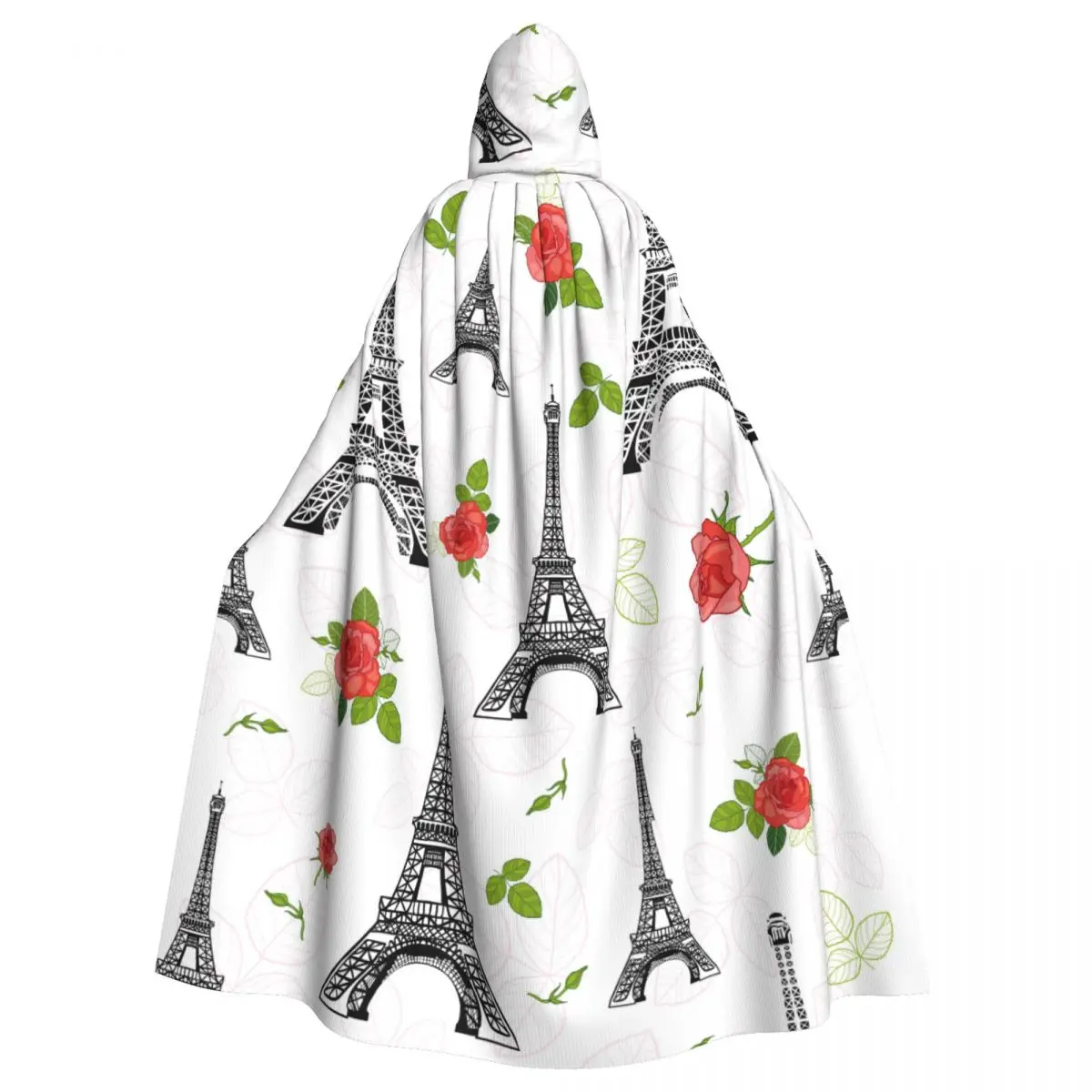 

Adult Cloak Cape Hooded Eifel Tower Paris Red Roses Flowers Medieval Costume Witch Wicca Vampire Elf Purim Carnival Party