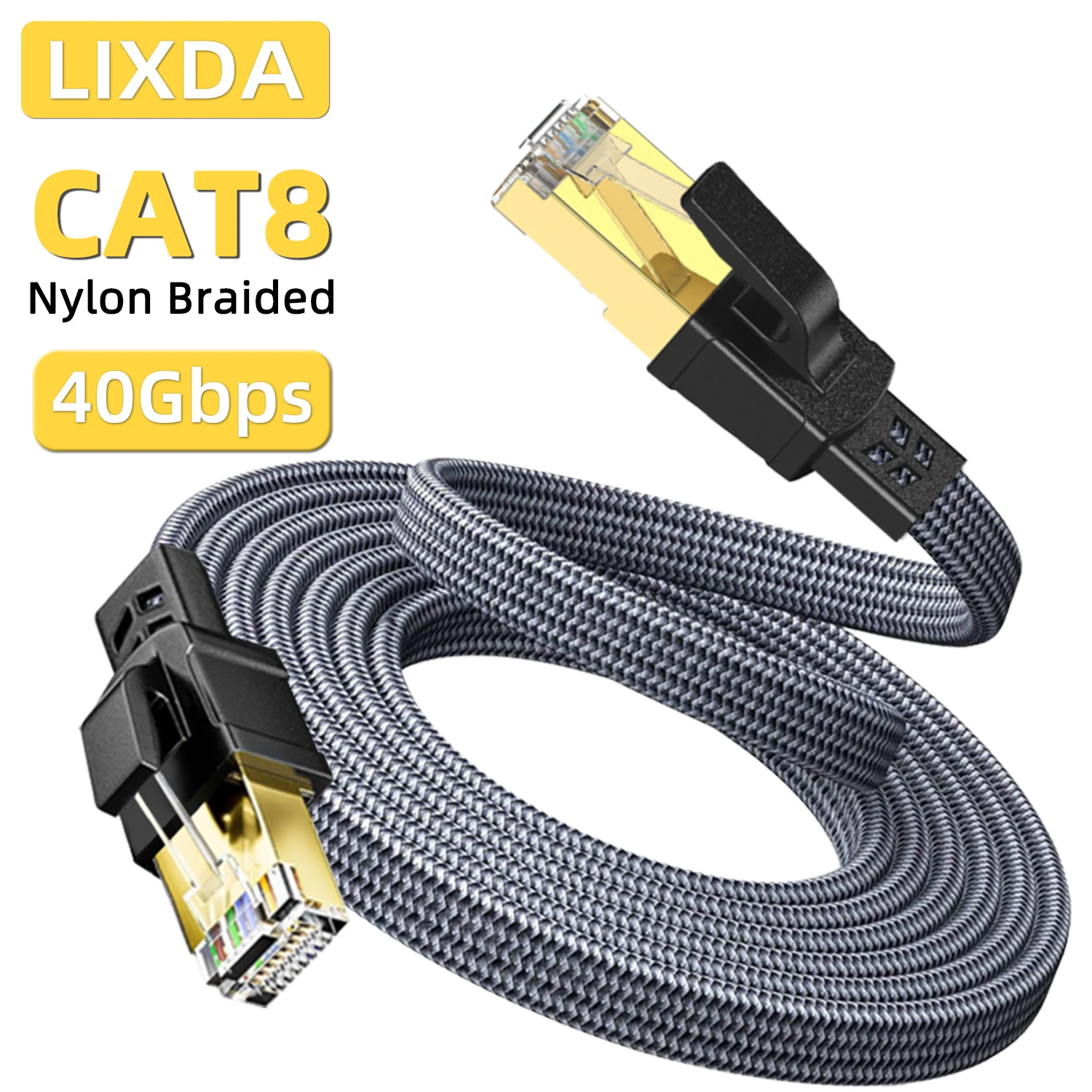 Câble Ethernet Cat 8 40Gbps RJ45 Nylon tressé réseau Internet Lan cordon de raccordement pour routeur ordinateur portable câble plat Ethernet Cat8