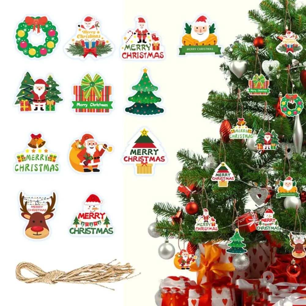 

12Pcs Christmas Cartoon Label Merry Christmas Gift Label Christmas Hanging Tree Card Tag Holiday Pendant Party Supplies