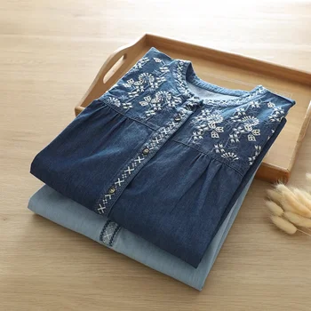 women autumn Mexican style embroidery jean shirts 1