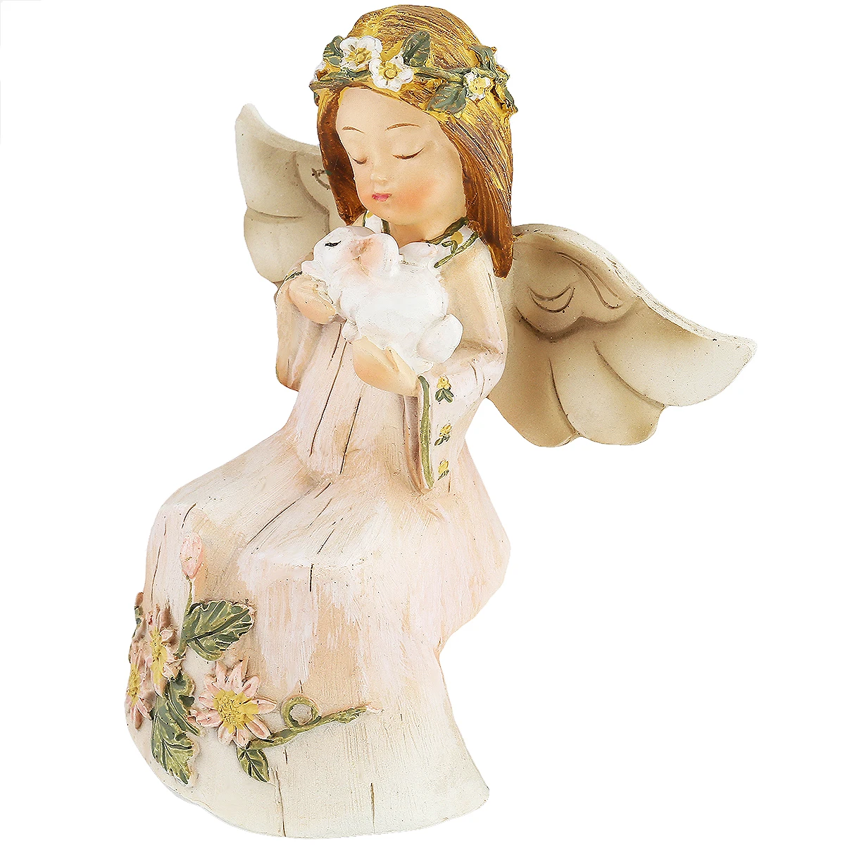 Lovely Angel Girl With Guardian Wing Figurines Hand Carved Resin Statue Mini Sculpture For Religious  Ornaments Home Decoration