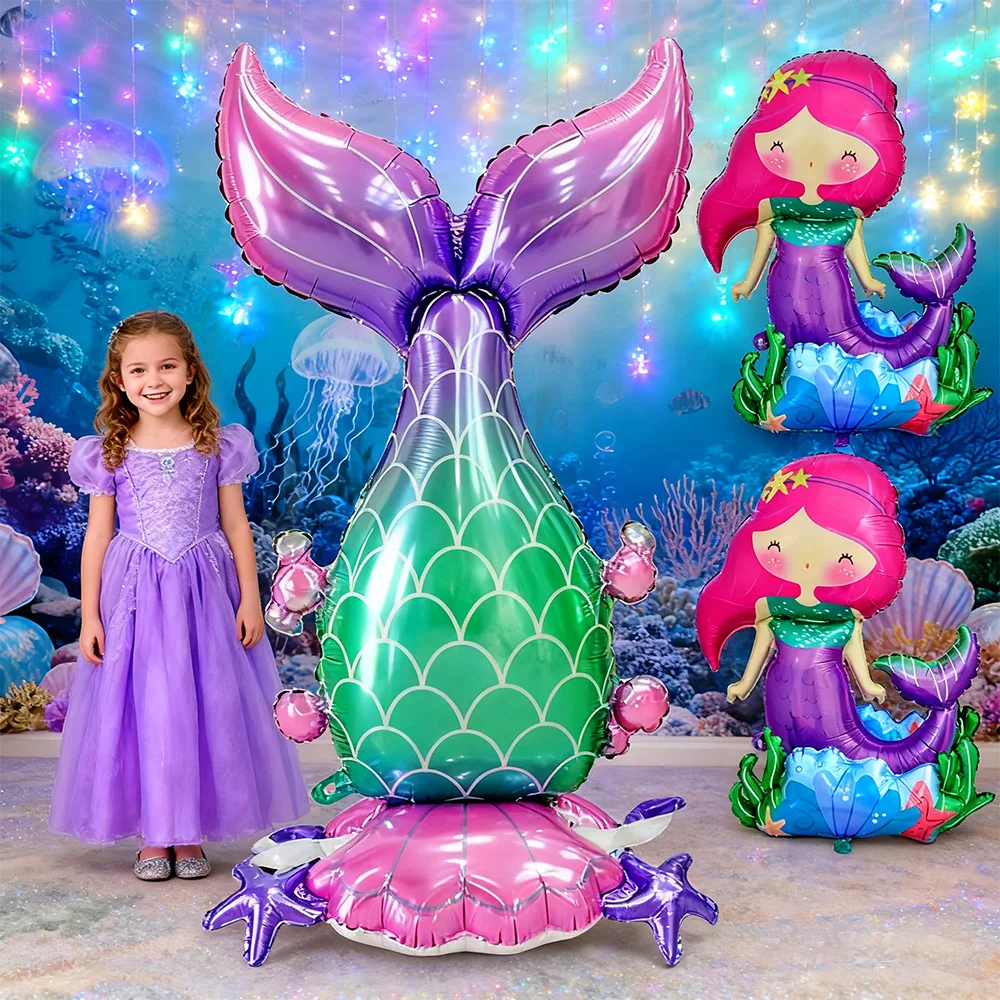 Stehender Meerjungfrauenflossen-Ballon, Meerjungfrauen-Ballonbanner, Kinder-Geburtstagsdekoration für Mädchen, Babyparty-Meerjungfrauen-Geburtstagsfeier-Dekoration
