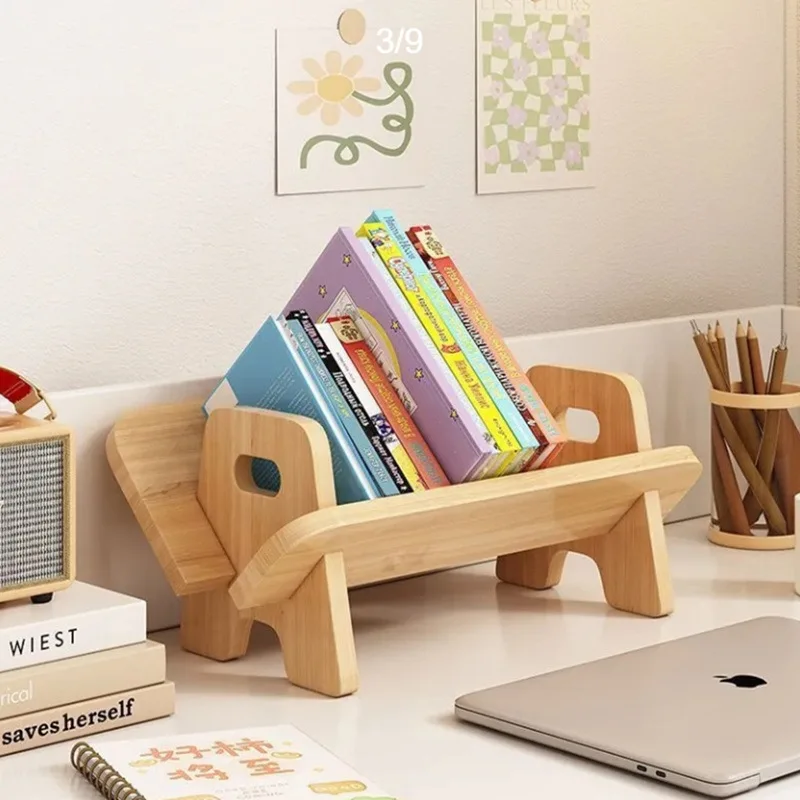 Desktop solid wood bookshelf, desk storage rack, simple small book storage on the desk, dormitory children's bookshelf 3