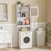 Over The Toilet Bathroom Storage Cabinet Freestanding Wooden Bathroom Organizer with Adjustable Shelves and Glass Door 3