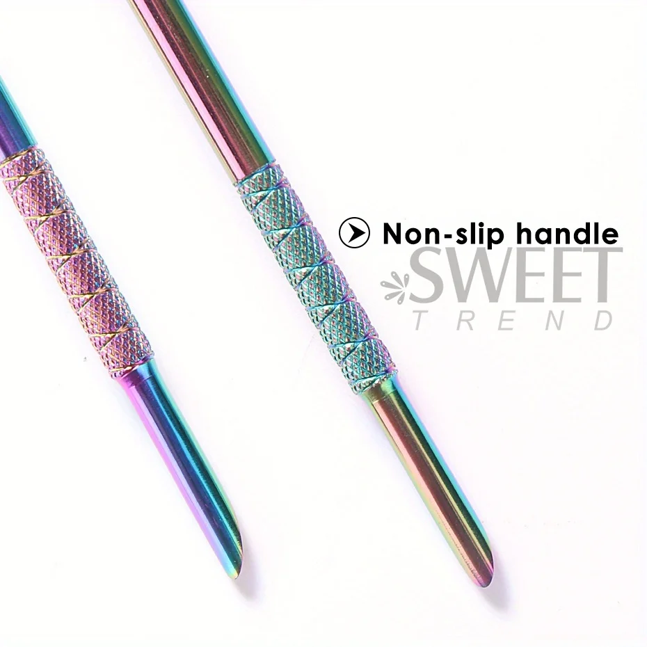 Stainless Steel Double-Headed Nail Pusher Cuticle Remover Exfoliation Prep Tool Clean Dead Skin Circle Bevel Shovel Manicure Pen