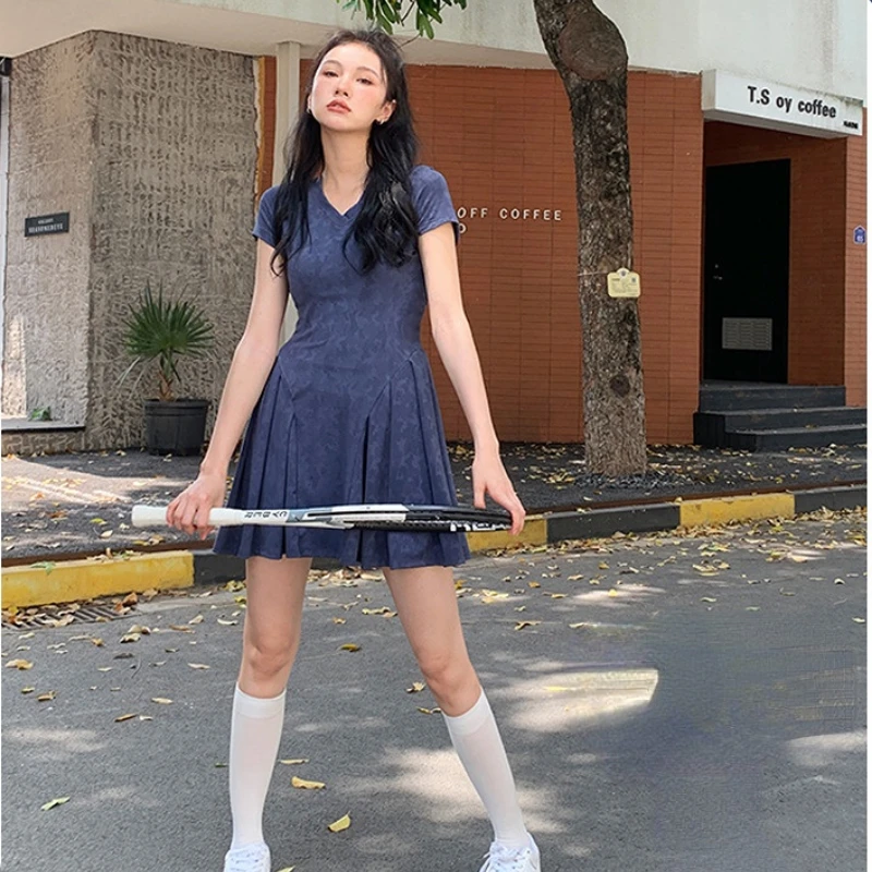 Tennis Dress Women Sport Dresses Tennis Skirt Short-sleeved Badminton Dress Women's Skirt Jacquard Camouflage Sports Suit