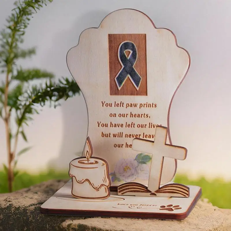 Pet Memorial Altar Decorations Wooden Grave Ornament Dog And Cat Remembrance Altar Decorations For Home Patio Grave Yard