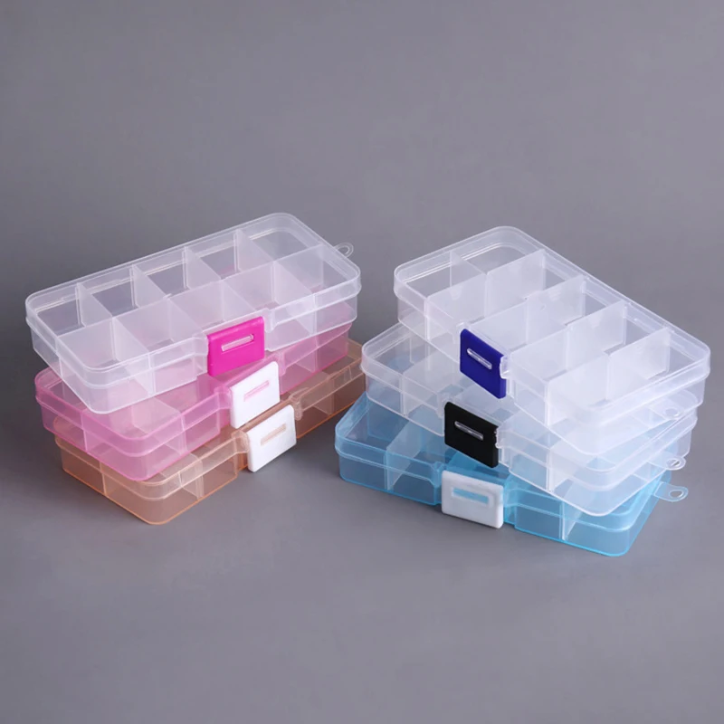 

Useful 10 Slots Plastic Storage Jewelry Box Compartment Adjustable Container For Beads Earring Box For Jewelry Rectangle Box