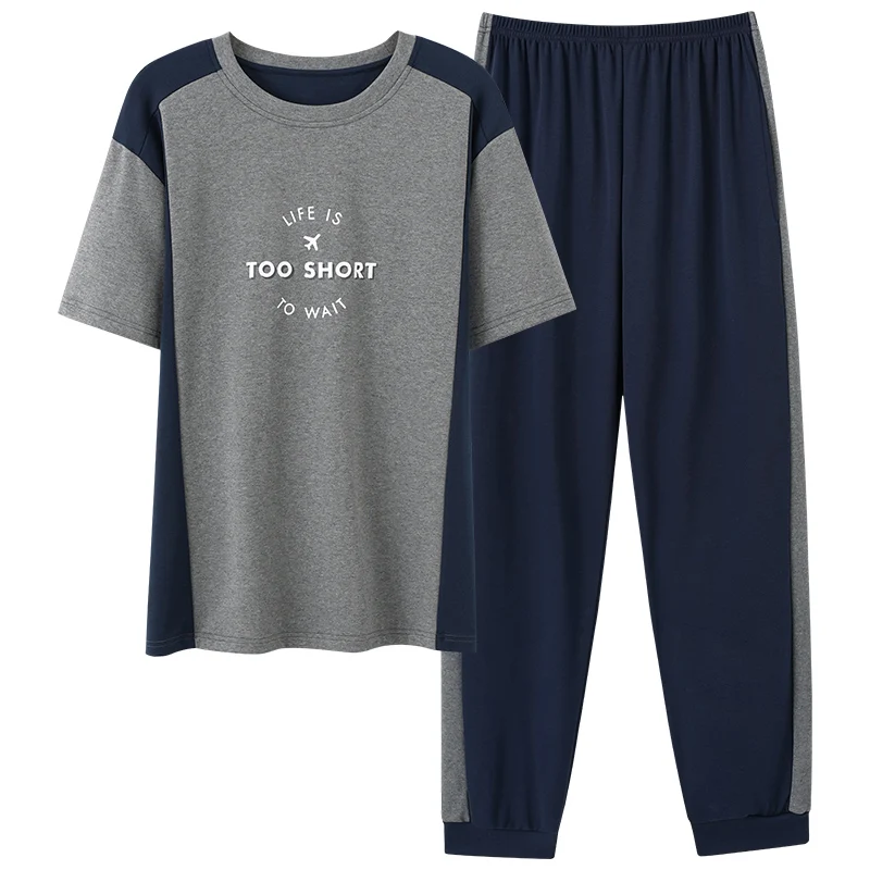 L-4XL uomini pigiama set estate manica corta cotone uomo pigiama