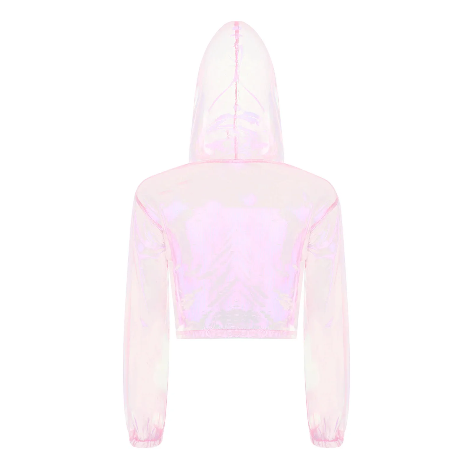 Womens Sparkly Transparent Sheer Hooded Tops for Pole Dancing Long Sleeve Cropped Tops See Through Loose Tops Rave Outfits