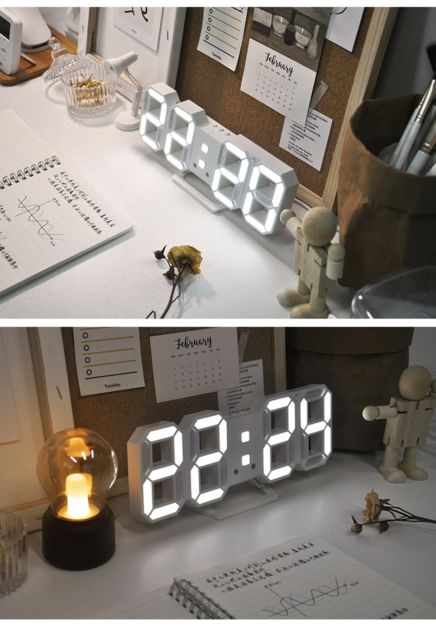3D LED Digital Alarm Clock Three-dimensional Wall Hanging Watch Table Calendar Thermometer Electronic Furnishings