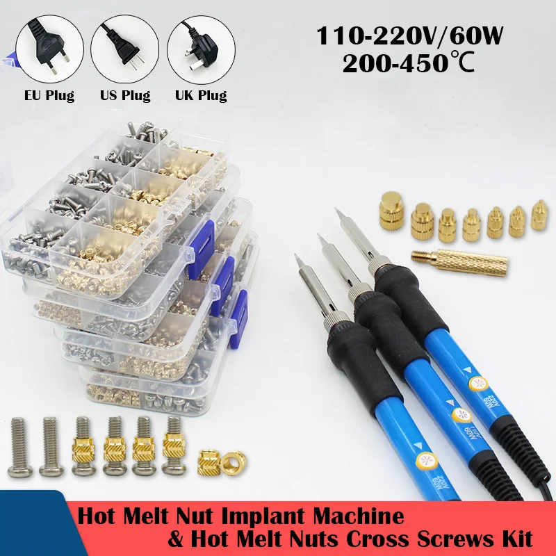 Brass Hot Melt Threaded Insert Nut Iron Tip 3D Printer Accessorie Heating Nut Stainless Screw Bolt Insertnut Kit M2 M2.5 M3 M4