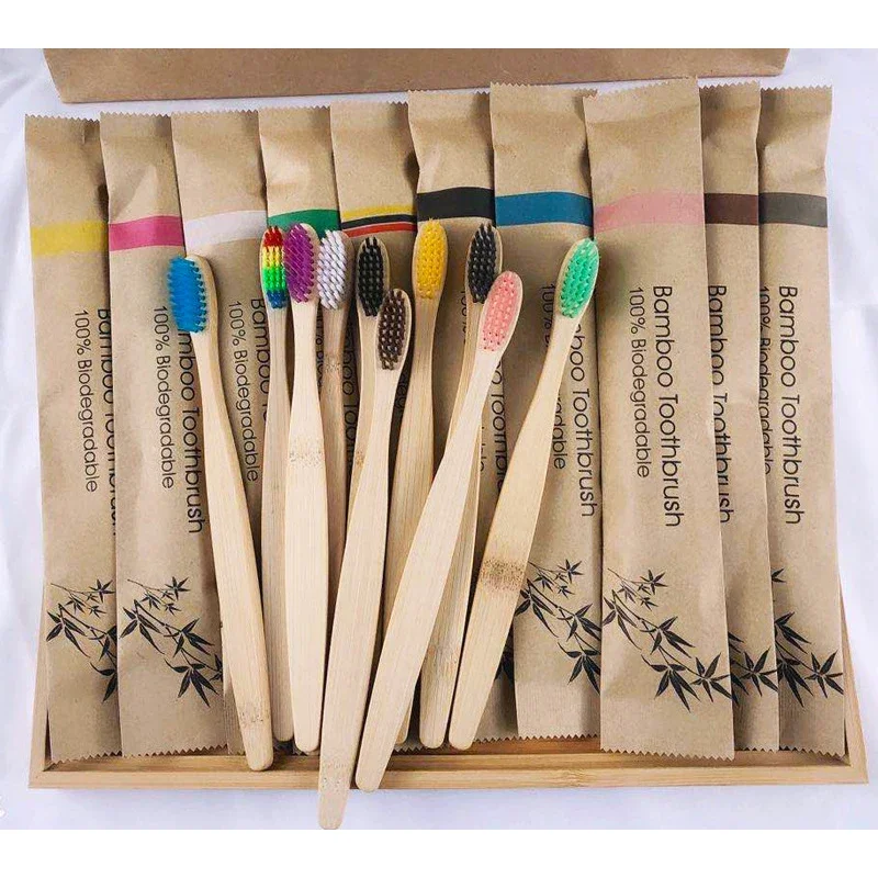 

20pcs ECO Friendly Toothbrush Bamboo Toothbrushes Resuable Portable Adult Wooden Soft Tooth Brush For Home Travel Hotel
