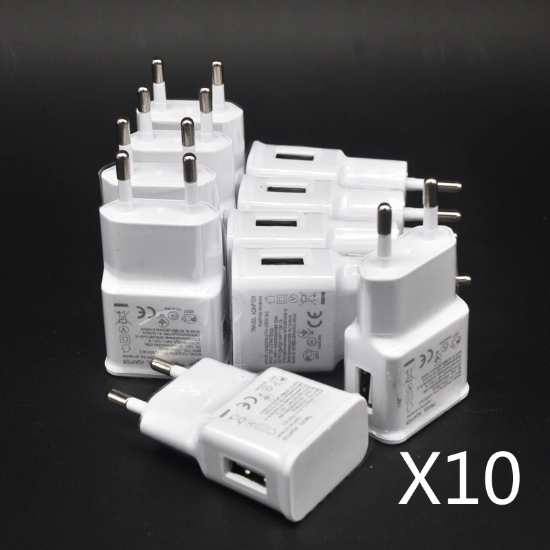 10 pièces/lot Adaptateur de chargeur USB mural de voyage 5V 2A avec prise EU pour Samsung S5 S4 S6 Note 3 2, pour iPhone 7 6 5, HTC, Huawei, Xiaomi