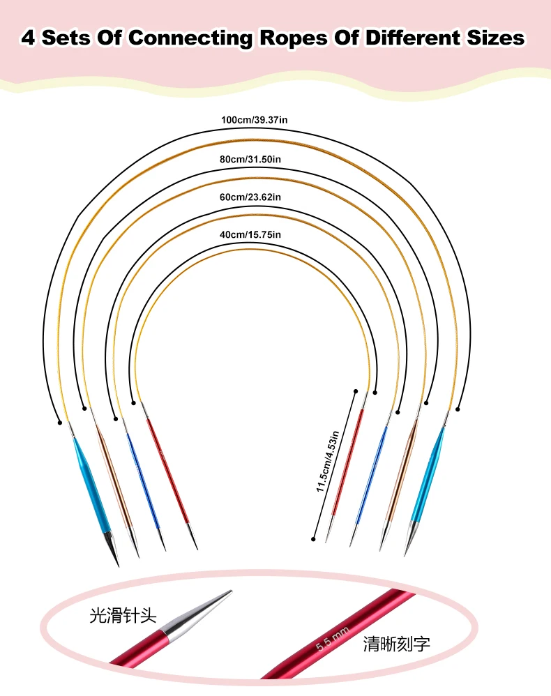 Description Picture 6 of itemQZLKNIT Interchangeable Circular Knitting Needles Sets 22PCS Aluminun Crchet Needles Red Color Bag Sewing Tool Accessories Gift