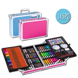 Ensemble de peinture artistique avec pinceaux et crayons, 145 pièces, fournitures scolaires pour enfants, stylo aquarelle, kit de dessin professionnel, coffret cadeau pour enfants 