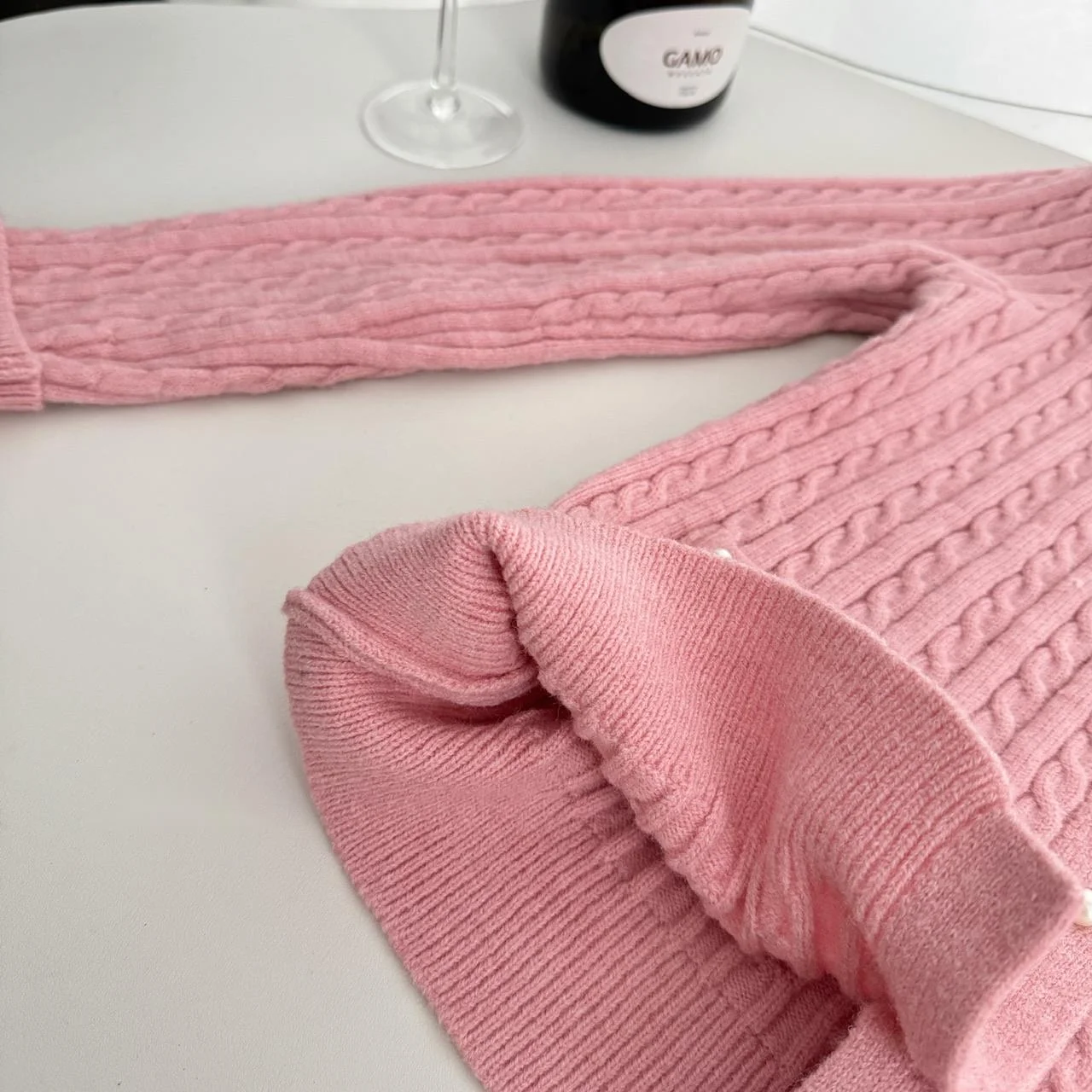 pearl collar, wool knitted cardigan, French heiress, small fragrant style jacket, women's high-end pink_voghion.com