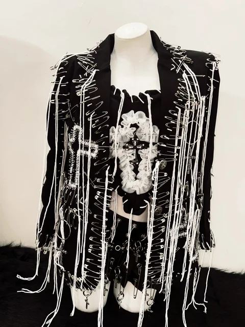 Safety Pin Loose Thread Top Skirt and Jacket 3 Piece Set 6