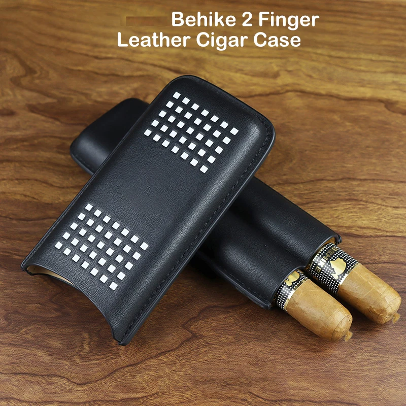 

Black Leather Cigar Case 2 Tube Holder Portable Travel Cigar Humidor Box Holds Cigars
