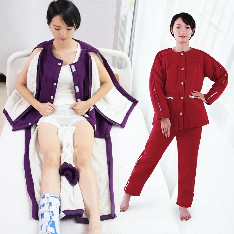 

EasyTo Put on And Take Off Warm Nursing Clothes Women's Velvet Thickened Patient's Pajamas Fracture Paralysis Long Term Bed Rest