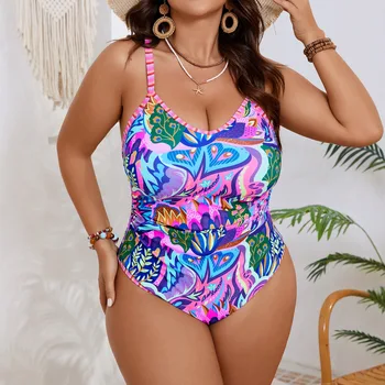 Plus Size Backless Floral Swimsuit 1
