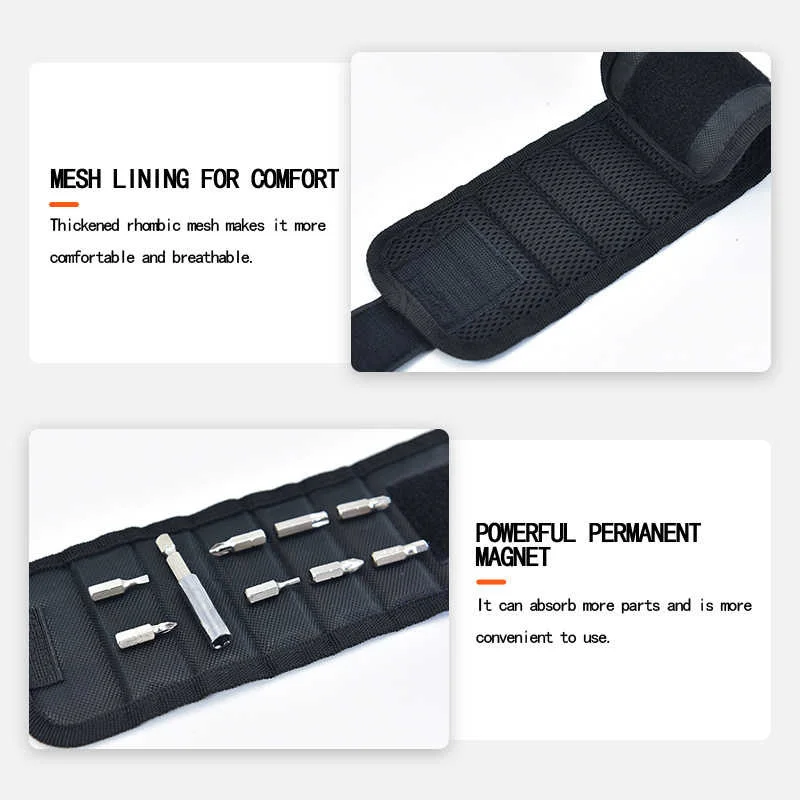 soft tool bag 3-section magnetic electrical tool bag super suction woodworking wrist belt Oxford cloth wear-resistant magnet tool assistant tool backpack