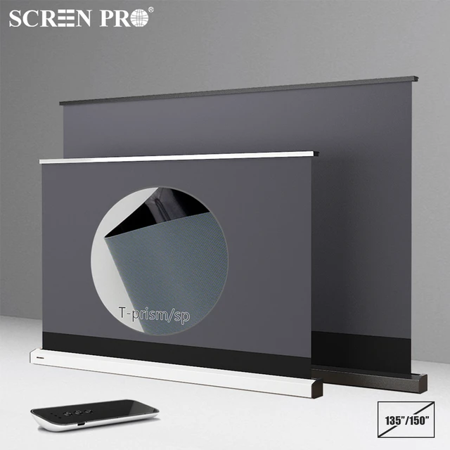 4K 16:9 Electric Motorized Floor Rising Projector Projection Screen Black  Crystal Screen for Long Throw Projector (Size : 150 inch) (120 inch 133