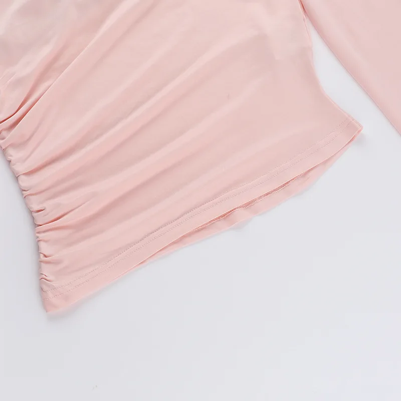 JULISSA MO Patchwork Round Neck 3 piece Sets Women Skirt Suit Pink Long Sleeve T-shirt Mini Skirt Autumn Slim Elegant Skirt Sets