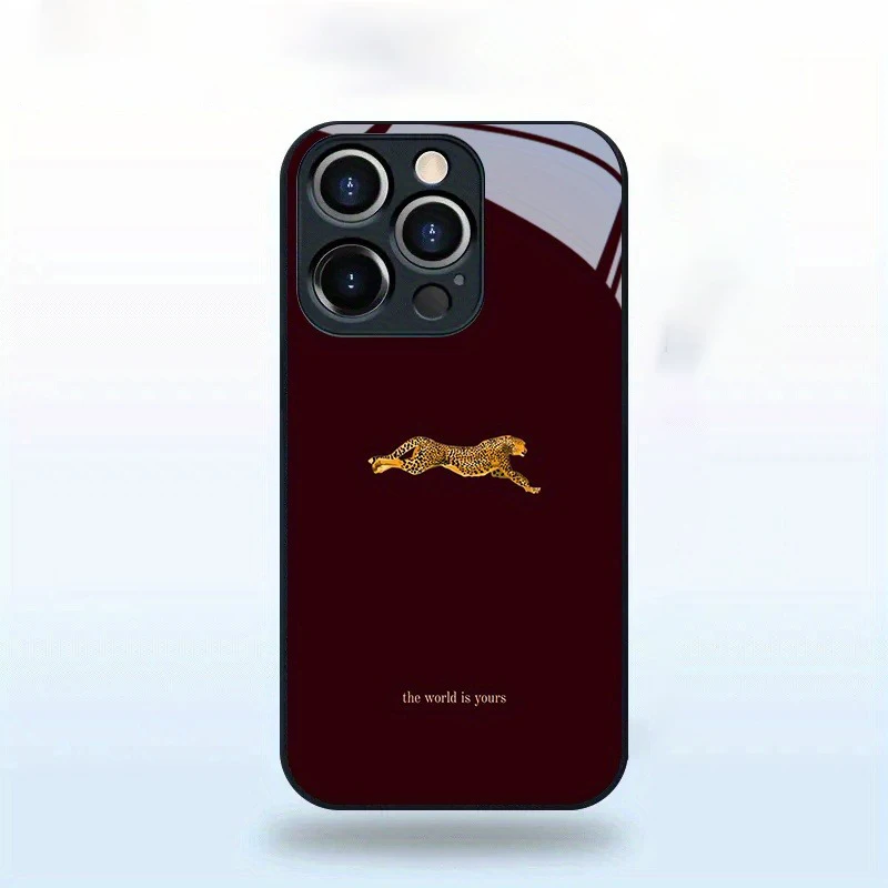 Stylish Wine Red Leopard Pattern Phone Case with Glass Silicone Frame