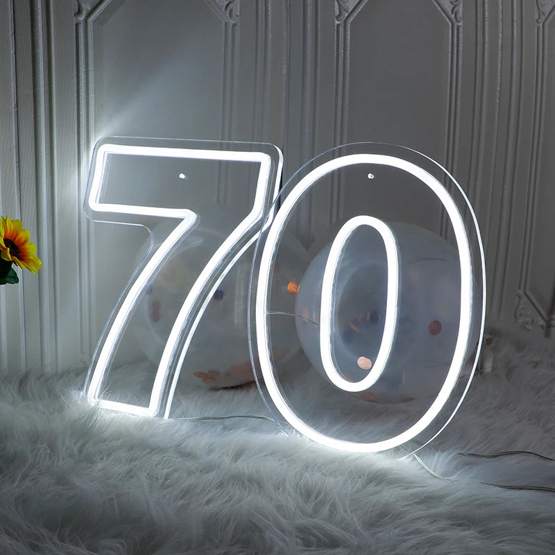 70th Birthday Led Neon Sign Custom 0-9 LED Night Light Sign for Birthday Decor Lets Party Home Backdrop  Sign Birthday Gifts til we are ghost neon sign wedding backdrop neon sign gothic home decor anniversary gift halloween party decor trick or treat