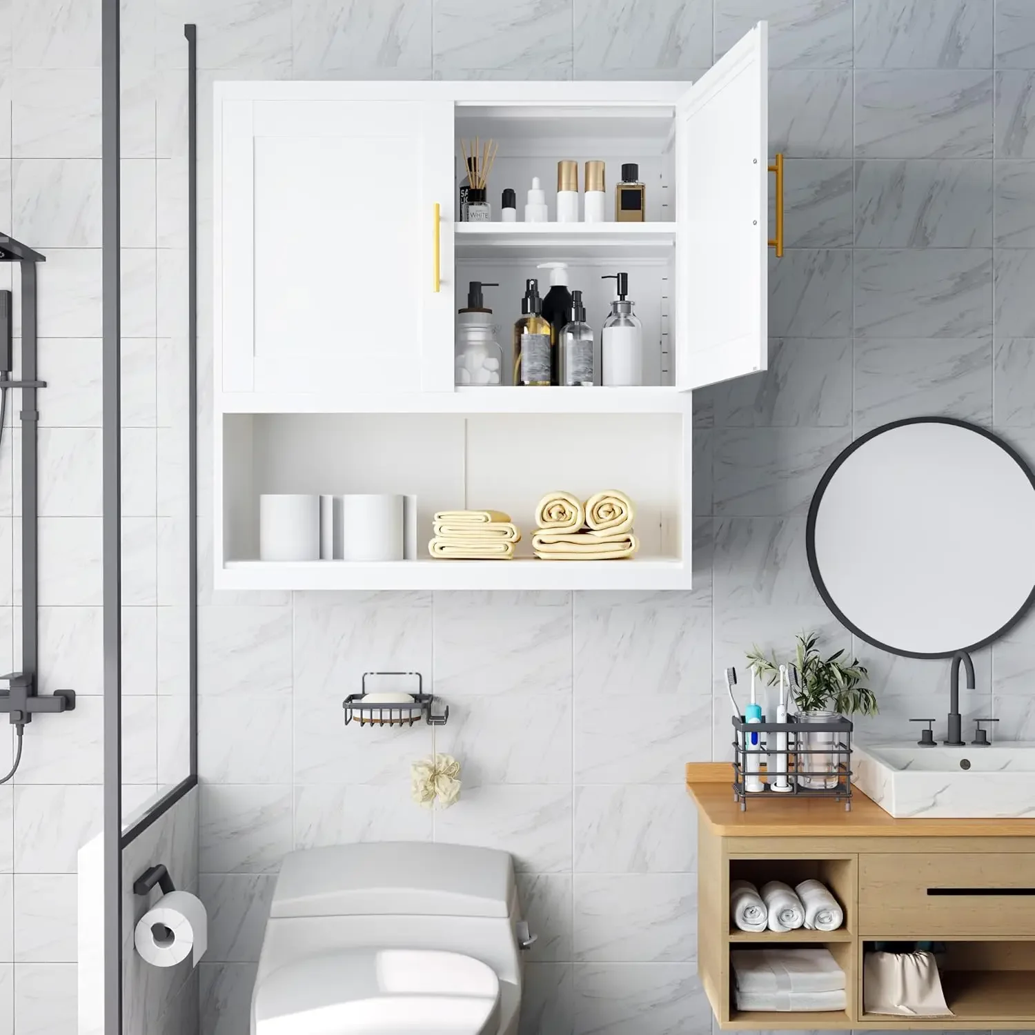 Wall Mounted Hanging Cabinet with Door and Shelves Medicine Cabinet