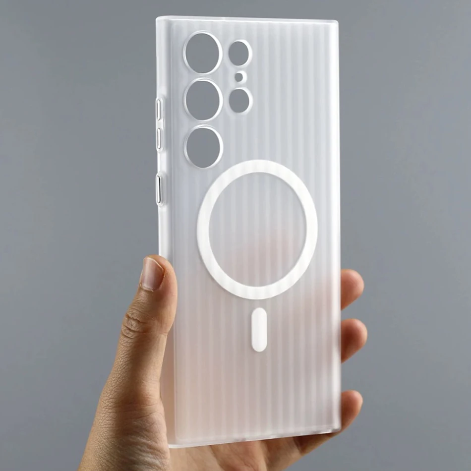 حافظة لاسلكية فاخرة بنمط مموج شفافة صلبة لهاتف Mag...