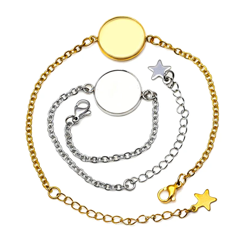 Kein Verblassen, Edelstahl, 3 Stück, passend für 12 mm, 14 mm, 16 mm, 18 mm, 20 mm, runde Armbandfassungen, Cabochon-Basis, Cameo-Rohling-Tablettkette