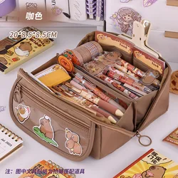 Spacious Zippered Pencil Case - Versatile Stationery Organizer for Students and Professionals (Brown)