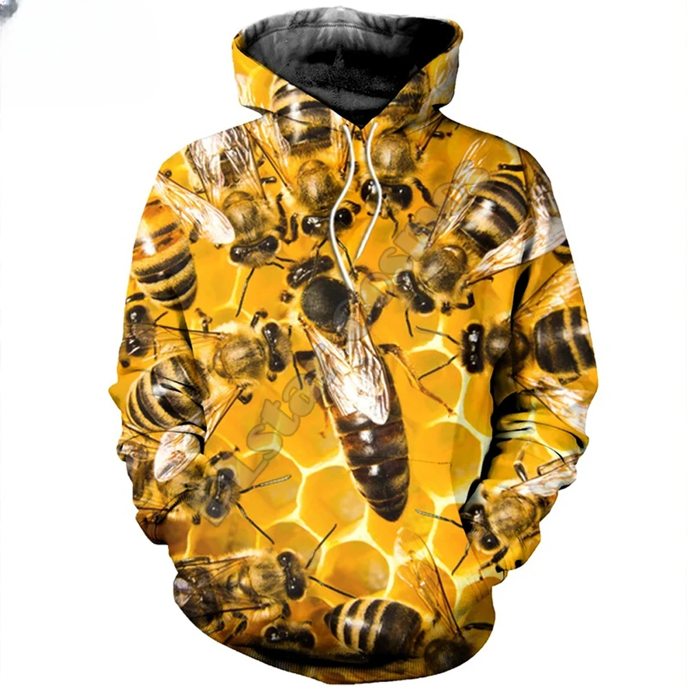 

3D Printed Bee Pattern Hoodie Pure Raw Honey Harajuku Fashion Men's Hoodie Men's and Women's Casual Pullover Top