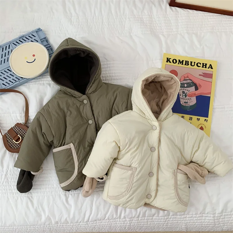 

Boys Coat Jacket Overcoat Cotton Outerwear 2023 Beige Warm Thicken Velvet Winter Snowsuit Kids Children's Clothing