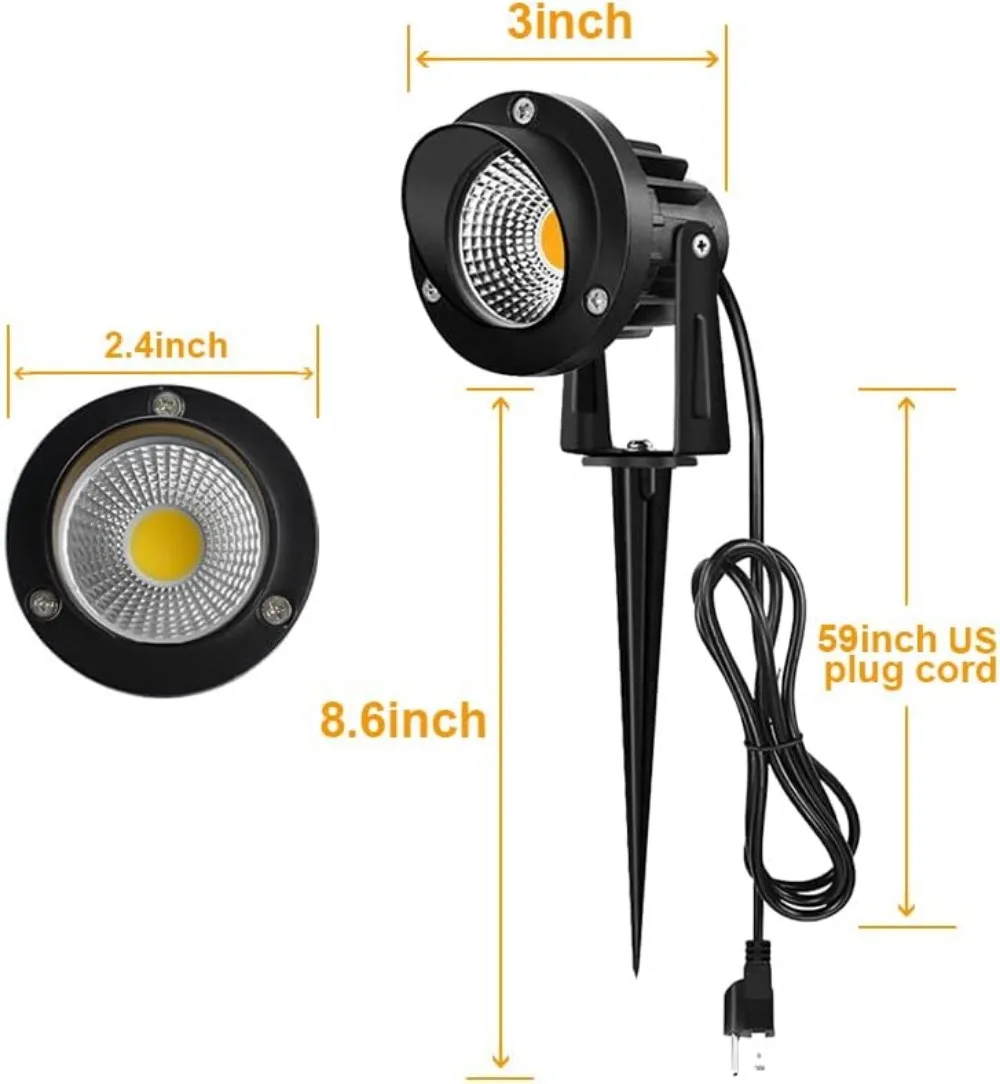 LED Landscape Lights, 10W 120V Outdoor Landscape Lighting with Ground Spike, 3000K Warm White, IP65 Waterproof Outdoor Spotlight