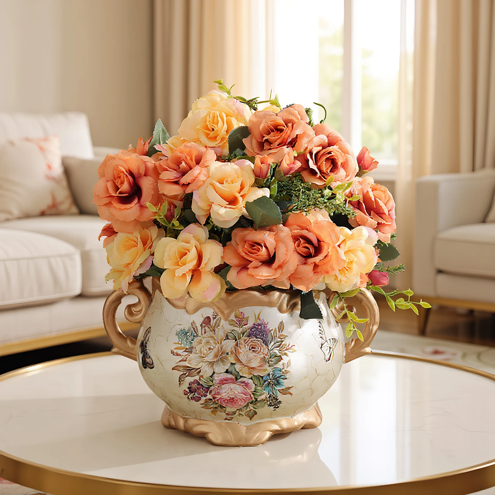 Ceramic Retro Vase with Handle for Home Decor