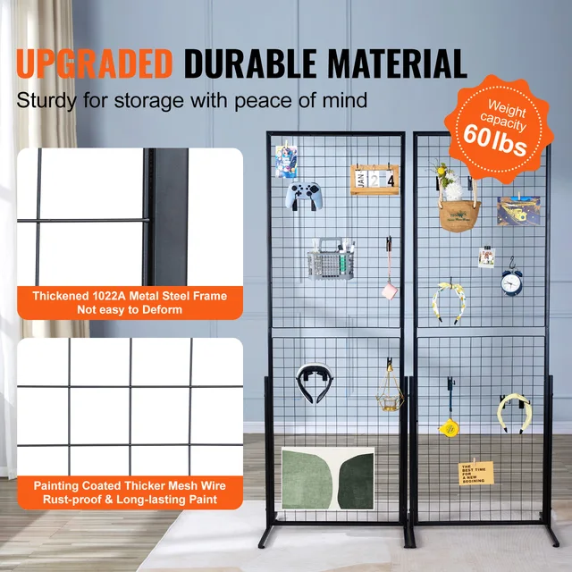 SucceBuy Grid Wall Panels Tower Wire Gridwall Display Racks Double Side Gridwall Panels for Art Craft Shows Retail Shop w/ Hooks