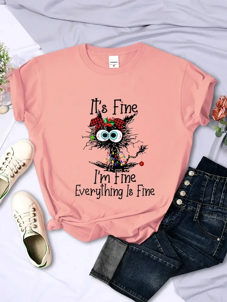 Fashion-Trend-Women-T-shirt-Its-Fine-I-m-Fine-Everything-Is-Fine-Cats