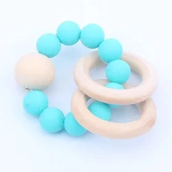 Pulseras de lactancia para bebé, mordedores de silicona, sonajeros de madera para dentición, juguetes de lactancia, regalo, 6 colores